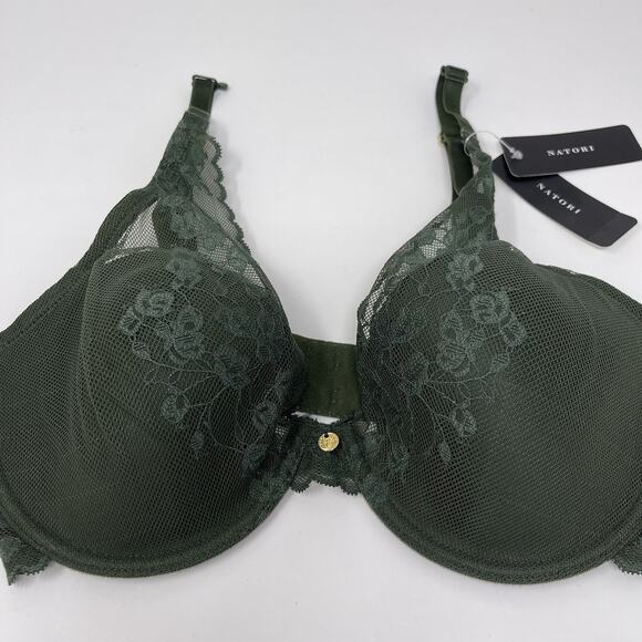 Natori Convertible Bra 32DD Green Lace Cherry Blossom Plunge Underwire MSRP $76 - Picture 6 of 13